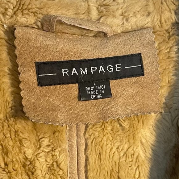 Rampage Suede Leather Faux Shearling Fur Lined Camel Tan Jacket - Picture 4 of 7